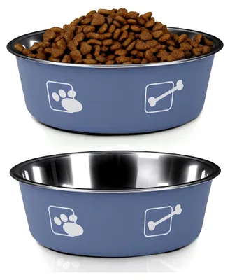 Produktbild von Edelstahl-Hundenapf 2er-Set mit rutschfester Silikonbeschichtung, Fressnapf für mittelgroße Hunde, 980ml