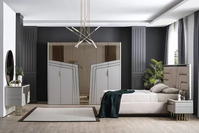 Produktbild von Modern Schlafzimmer Set Luxus Bett 2x Nachttische Kleiderschrank 6tlg.