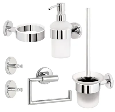 Productafbeelding van Bremermann LUCENTE badkamerserie - 5-delige badkameraccessoireset: toiletrolhouder, toiletborstelset, zeepdispenser, handdoekhaak, föhnhouder