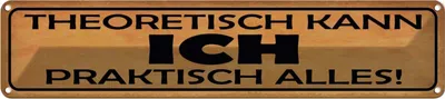 Produktbild von vianmo Blechschild 10x46 cm theoretisch ich praktisch alles Spruch Zitat