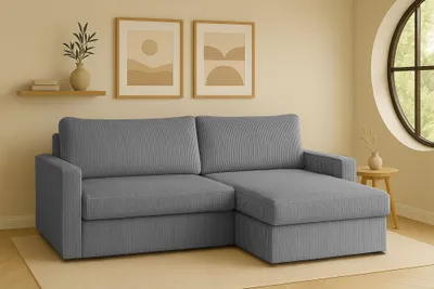 Produktbild von Kaiser Möbel Ecksofa mit Schlaffunktion und Bettzeugablage LUBEKA, Stoff Poso Silber Rechts