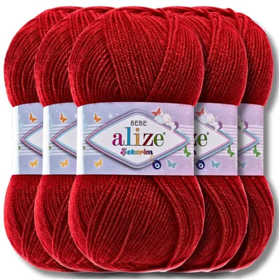 Image de Alize 5 x 100 g de laine Sekerim Bebe, unie, tricot, crochet (Rouge foncé - 106)