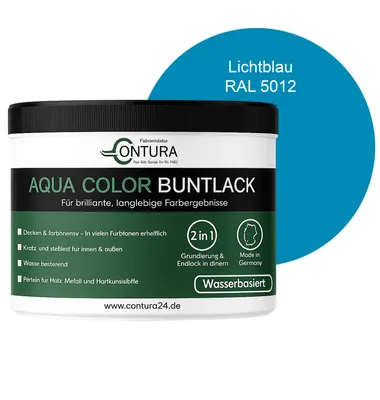 Produktbild von Contura 250ml. Buntlack Lackfarbe Lack Außen Innen Holz Metall Farbe Holzlack Möbellack - RAL 5012 Lichtblau