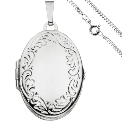 Produktbild von JOBO Medaillon oval Anhänger zum Öffnen für 4 Fotos 925 Silber mit Kette 50 cm