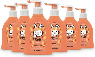 Produktbild von sanosan Shampoo Pfirsich für Kinder & Babys 6x 200 ml - Haarshampoo mitOlivenextrakt & Milchprotein - Haarpflege