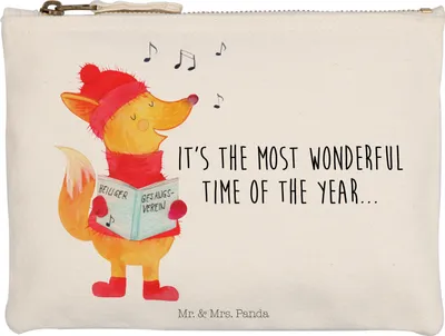 Produktbild von Mr. & Mrs. Panda Baumwolltasche Fuchs Sänger Grösse XL Große - Weiß - Geschenk, Federtasche, Federmappe, Heiligabend, Weihnachtslieder, Winter, Weihnachten, Singen