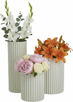 Produktbild von HowHomely | Blumenvase - Vase - creme - 3er Set - aus Kunststoff - Pflanzenvase - Dekorativ