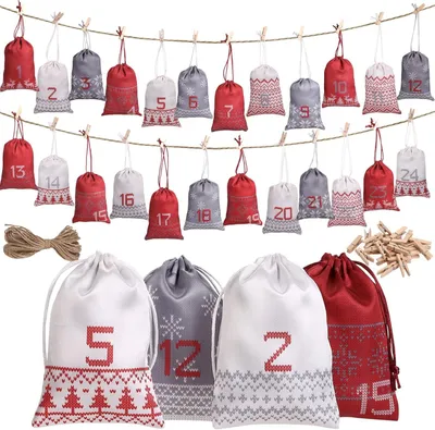 Produktbild von Adventskalender zum Befüllen – 24 Stoffbeutel – Weihnachtskalender zum Basteln – Jutebeutel