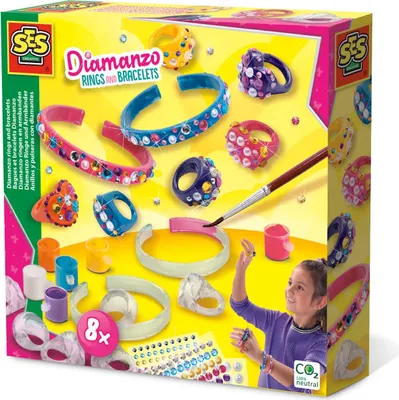 Produktbild von SES Creative 14706 Diamanzo Ringe und Armbänder Glitzer-Schmuck-Bastelset für Kinder, Schmuck-Bastelset für Kinder, 6 Jahr(e), Karton, Mehrfarbig