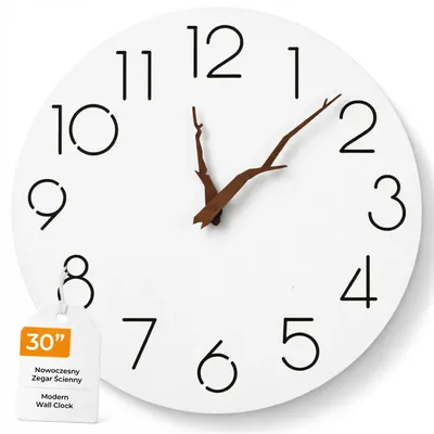 Image de Horloge murale en bois 30 cm GRENARIS, mouvement silencieux – pendule ronde blanche, aiguilles en forme de branches, horloge salon cuisine