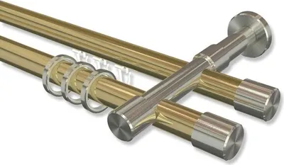 Produktbild von Interdeco Rundrohr-Innenlaufstange, Gardinenstange (Kombination) Messing-Optik / Edelstahl-Optik Modell Prestige Santo, 20 mm Ø 2-läufig, 600 cm (geteilt)