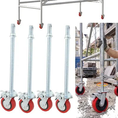 Obrázek produktu pro Nivelační válečky pro lešení, průměr 190 mm, nosnost 750 kg, otočné o 360°, integrované aretační brzdy, robustní ocelová deska