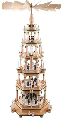 Obrázek produktu pro Stolní pyramida s vánočními figurkami a currende přírodní/zelená ŠxHxV= 42x42x106cm NOVINKA