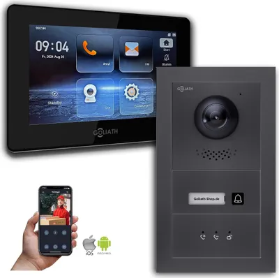 Produktbild von Goliath IP Video Türsprechanlage mit Kamera 7-Zoll Anthrazit : Unterputzdose : 7 Zoll in Schwarz : 1 Monitor Anzahl: 1 Monitor Farbe: 7 Zoll in Schwarz Montage: Unterputzdose