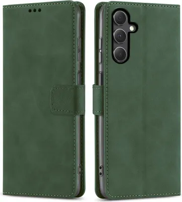 Image de ETUI rabattable pour Samsung S23 FE | COQUE VERTE avec fermeture + PROTECTION ÉCRAN en verre