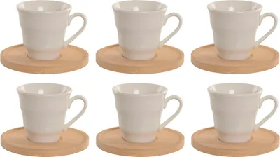 Produktbild von Set aus 6 Teetassen mit Teller Home ESPRIT Weiß Bambus Porzellan 90 ml