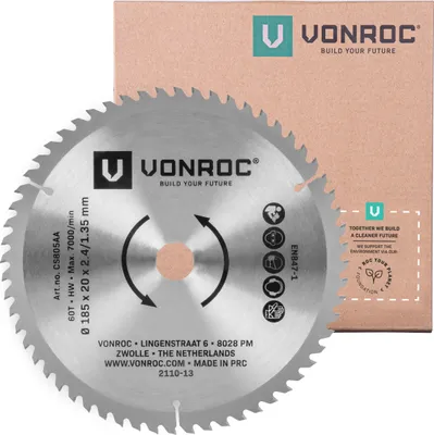 Produktbild von Vonroc Kreissägeblatt - 185x20mm - 60T - Geeignet für Laminat – Universal
