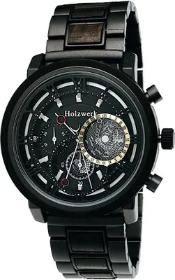 Produktbild von Holzwerk BRAMSCHE Herren Edelstahl & Holz Uhr Chronograph mit Datum, schwarz