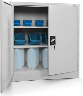 Image de Armoire en tôle avec étagères C001B Armoire de bureau avec porte battante Armoire métallique Armoire de rangement Tôle d'acier revêtue par poudrage 93 x 90 x 40 cm Couleur : Gris
