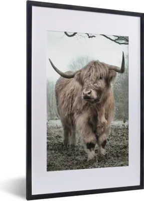 Produktbild von MuchoWow® Gerahmtes Poster Schottische Highlander - Natur - Herbst - Tiere - Wildtiere - Wald 40x60 cm - Poster mit Schwarzem Bilderrahmen Wandposter Rahmen Foto Bilder - Poster in Rahmen
