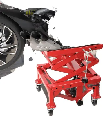 Obrázek produktu pro Zvedák na motorku, maximální výška zdvihu 905 mm, nosnost 158 kg, pevná ocelová konstrukce, 4 kolečka, uzamykatelný systém kol