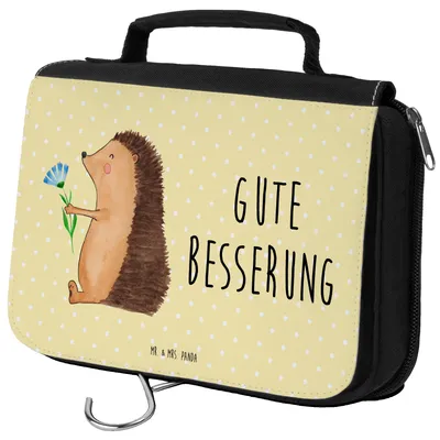 Produktbild von Mr. & Mrs. Panda Kulturbeutel Igel Blumen - Gelb Pastell - Geschenk, kosmetiktäschchen, Kulturtasche, Gute Besserung, Krankenhaus, Schminktasche, Lustige Sprüche, krank