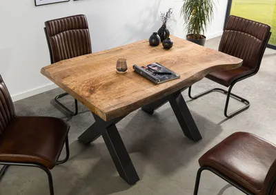 Produktbild von MASSIVMOEBEL24 Baumtisch Mango 140x90x77 natur lackiert / X-Beine anthrazit matt FREEFORM 5