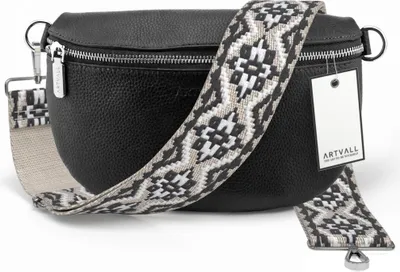 Produktbild von ARTVALL - Umhängetasche aus Leder, Klein mit verstellbarem Schultergurt, abnehmbares Taschenband, Crossbody Bag in Schwarz