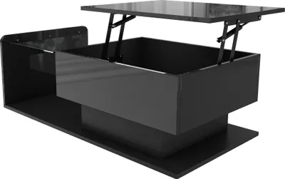 Produktbild von STILVORA Anhebbarer Couchtisch mit Glasplatte und LED-Beleuchtung,Beistelltisch mit Stauraum,Kaffeetisch mit Hochglanz,schwarz