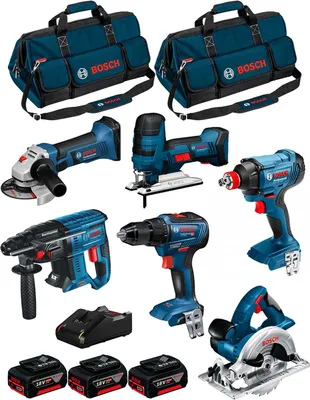 Produktbild von BOSCH Kit 18V BK601BAG (GDX 18V-180+GSR 18V-55+GKS 18V-LI+GST 18V-LI S+GBH 18V-21+GWS 18-125V-LI+3 x 4,0Ah+GAL18V-40+2 Taschen)