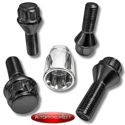 Produktbild von Felgenschloss M12x1,5x25mm Kegelbund 60° kompatibel mit Dacia Fiat Mercedes Mitsubishi Nissan Opel Renault Smart Suzuki schwarze Felgenschlösser Set