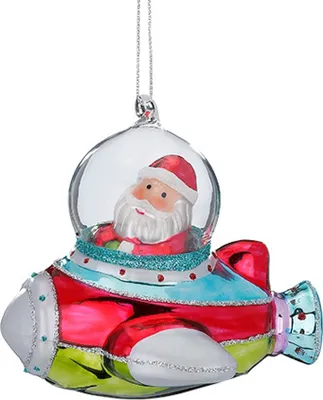Produktbild von Christbaumschmuck Glas Weihnachtsmann im Flugzeug 10cm Mille Fiori