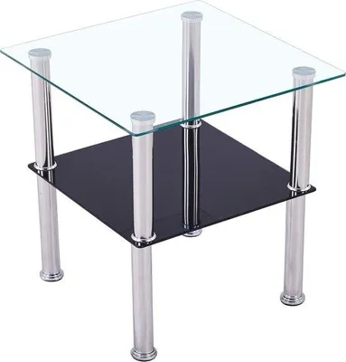 Produktbild von Salontisch Glas mit Facettenschliff - Beistelltisch Wohnzimmer Edelstahl schwarz 40x40x47 cm
