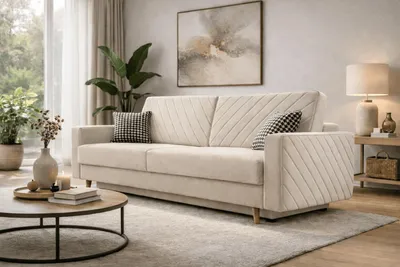 Produktbild von MOEBLO Schlafsofa CALIFORNIA – Sofa aus Samtstoff Couch für Wohnzimmer Sofagarnitur Polstersofa Wohnlandschaft Velours mit Bettfunktion, Bettkasten und Schlaffunktion (BxHxT): 230x96x97 cm -California - Paros - 02 Beige