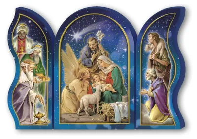 Holz-Triptychon Geburt Christi 6x9 cm Andachtsbild