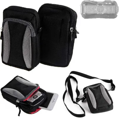 Produktbild von K-S-Trade Fototasche kompatibel mit Ricoh WG-80 Gürtel-Tasche Holster Umhänge Tasche Kameratasche, schwarz-grau Brust-Beutel Brust-Tasche