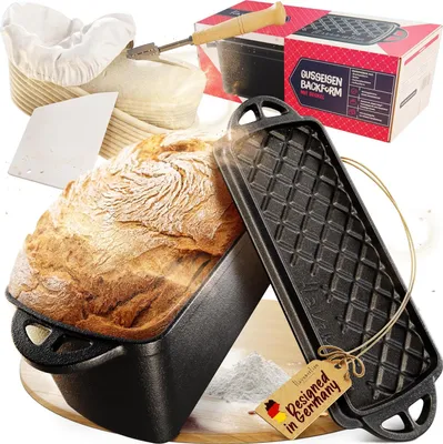 Immagine prodotto di Padella per pane in ghisa con coperchio - Padella versatile e teglia per pane - 2,5 litri - rettangolare