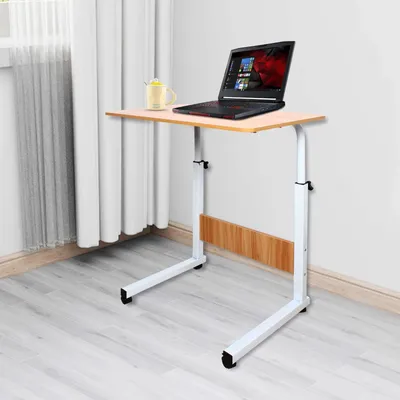 Produktbild von Rollbarer Laptop-Tisch - Mobiler Beistelltisch - 60×40 cm Tischplatte - Höhenverstellbar 70–90 cm - 4 Feststellbare Rollen - Für Bett/Sofa - Freistehend - Tragkraft 15 kg - Weiß Holzoptik