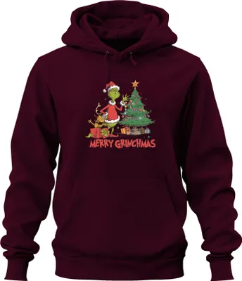 Produktbild von Merry Grinchmas Grinch Weihnachtsbaum Geschenke Weihnachten Uni Hoodie Kapuzenpullover, Burgundy, 3XL