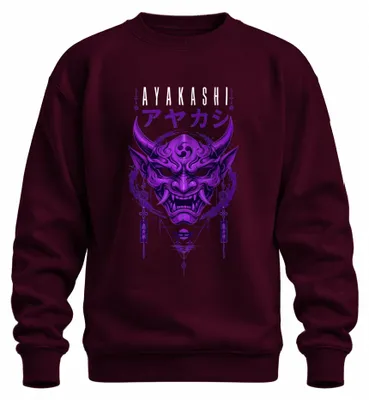 Zdjęcie produktu dla Japońska maska Ayakashi, motyw Oni Hannya, demon, Japonia, styl Y2K, bluza z kapturem, kolor burgundowy, rozmiar XL