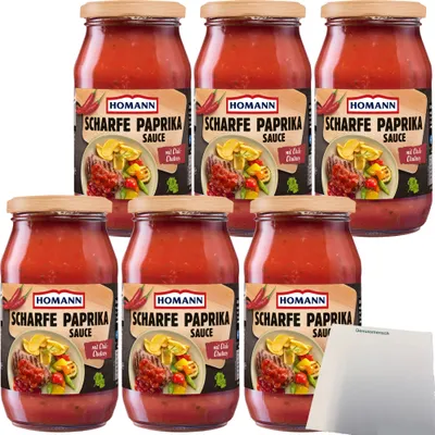 Produktbild von Homann scharfe Paprika Sauce echt pikant 6er Pack (6x400ml Glas) + usy Block