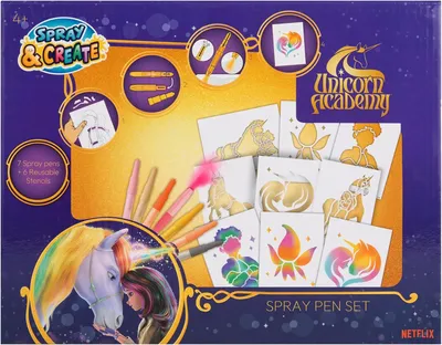 Productafbeelding van Airbrush-schilderset met 7 poppenstiften en 6 sjablonen, toverstiften voor kinderen, creatieve knutselset met spuitstiften