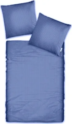 Obrázek produktu pro Sada ložního prádla CASABEL Striped z mako saténu, povlečení na peřinu se zipem, 100% bavlna, 2dílná sada: povlečení na peřinu 155 x 220 cm a povlak na polštář 80 x 80 cm, modrá