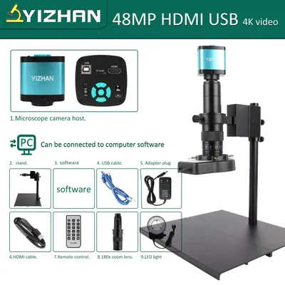 Produktbild von Digitales Tischmikroskop - Videomikroskop - 48MP Kamera - 180x Vergrößerung - USB/HDMI Ausgang - Für Löten, PCB, Schmuck - Silber