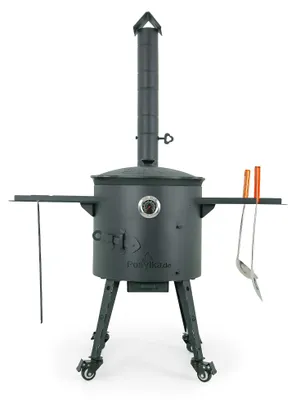 Produktbild von Utschak Feuerofen Ø 40 cm + Gusseisen-Kasan 12 L, runder Boden + Küchenzubehör, Usbekischer Kochtopf aus Gusseisen