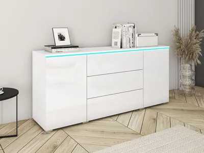 Obrázek produktu pro Kombinovaná komoda s bílým LED osvětlením AKASURI - bílá / lesklá bílá