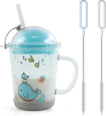 Productafbeelding van Kindermelkbeker met Deksel en Rietje - 400 ml Drinkbeker met Handvat