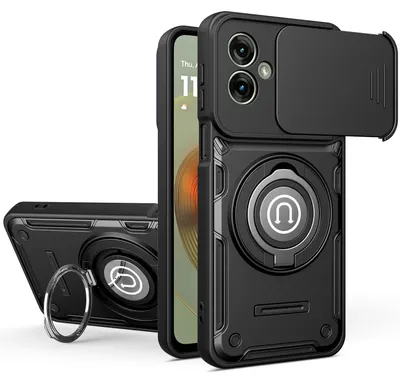 Produktbild von Magnetische Handyhülle für Motorola Moto G55 mit Kameraschutz Schieber, Ringhalter und Ständer, Stoßfeste Hülle Schwarz