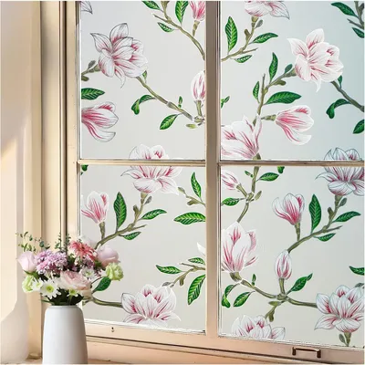 Produktbild von Undurchsichtige Fensterfolie - Selbstklebende Milchglasfolie - Magnolienblüte - Wohnzimmer - Schlafzimmer - Küche - 60 x 90 cm