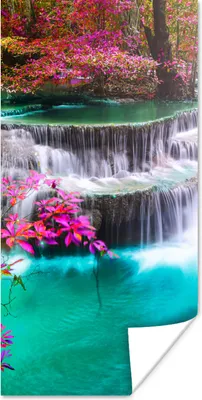 Produktbild von MuchoWow® Poster Wasserfall - Sonne - Bäume - Regenbogen - Natur 60x120 cm - Wandschmuck